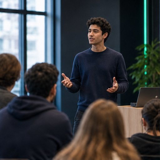 A student ambassador presenting to fellow students